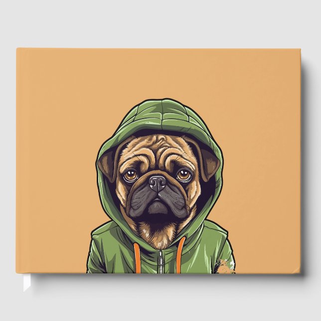 Libro De Visitas Perro de Pug con capucha verde (Anverso)