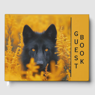 Libro De Visitas Perro negro asombroso Oro Ojos Personalizado Spine
