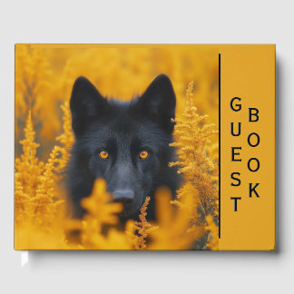 Libro De Visitas Perro negro asombroso Oro Ojos Personalizado Spine