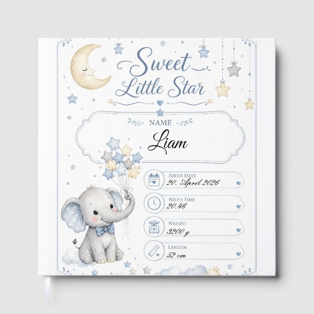 Libro De Visitas Personalisierbare Baby Geburtstafel mit Elefant  (Anverso)