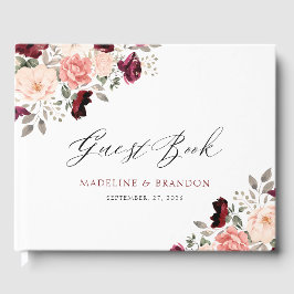 Libro De Visitas Personalizable Borgoña Rubor Boda Floral