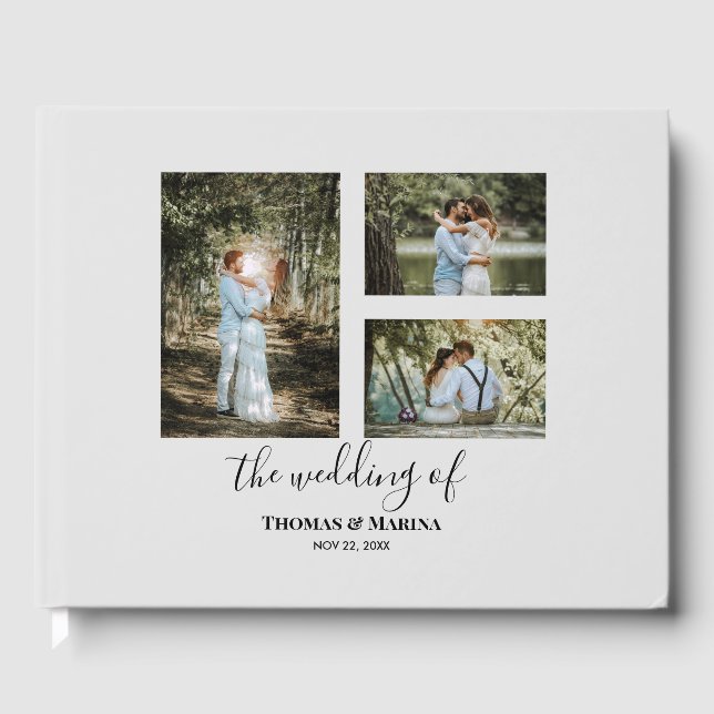 Libro De Visitas Personalizado 3 Secciones Boda de Collage de fotos (Anverso)