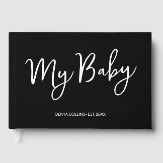 Libro De Visitas Personalizado Black Keepsake Script Baby Book for 
