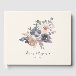 Libro De Visitas Personalizado Boda Dusty Purple Floral Watercolor