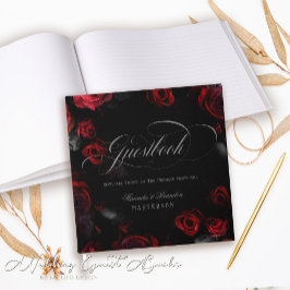 Libro De Visitas Personalizado Boda elegante de flores rojas y negr