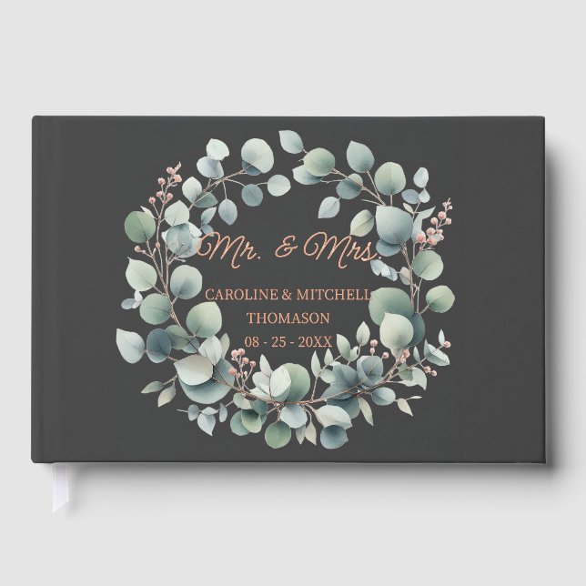 Libro De Visitas Personalizado Classy Calligraphy Couple Names Rosa (Anverso)