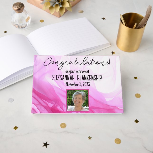 Libro De Visitas Personalizado de acuarela rosa de retiro feliz (Anverso Abierto)