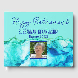 Libro De Visitas Personalizado de acuarela verde azul de retiro fel