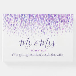 Libro De Visitas Personalizado de arte en cascada de dot boda púrpu