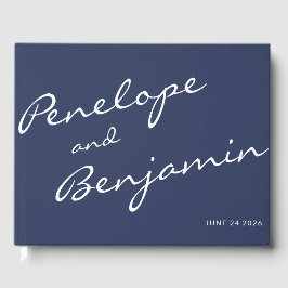 Libro De Visitas Personalizado de Boda de escritura de Boho azul de