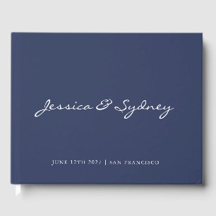 Libro De Visitas Personalizado de Boda de guión azul de la Marina N