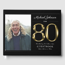 Libro De Visitas Personalizado de clase Black 80th Birthday Gold Ty