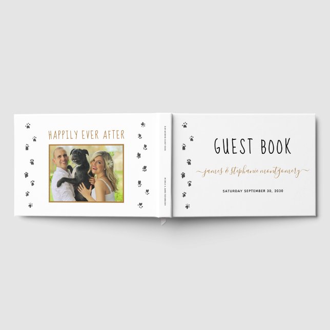 Libro De Visitas Personalizado de escritura moderna Mascota Boda fo (Lleno)