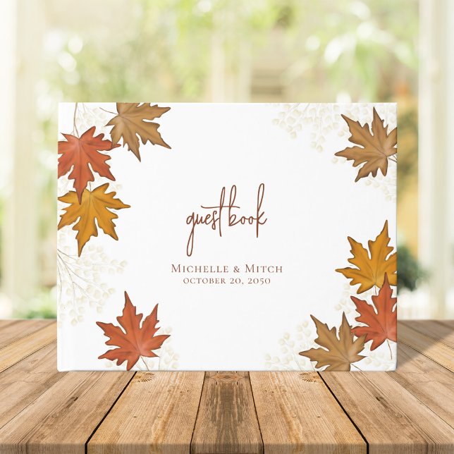 Libro De Visitas Personalizado de hojas de acuarela de boda otoño (Fall Wedding guest book with watercolor leaves.)