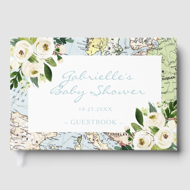 Libro De Visitas Personalizado de mapas de época de Baby Shower de  (Anverso)