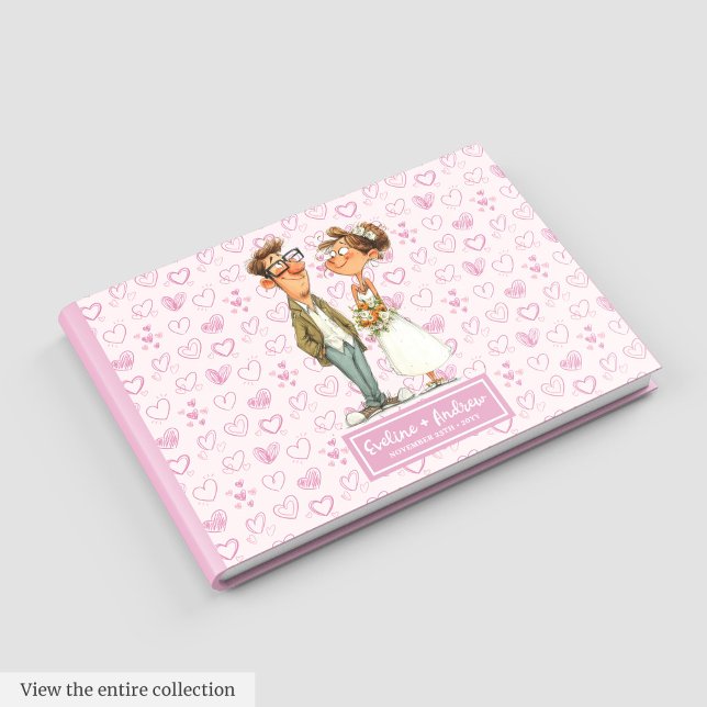 Libro De Visitas Personalizado de moda Quirky Bride Groom (Trendy Cartoon Quirky Bride Groom Guest book)