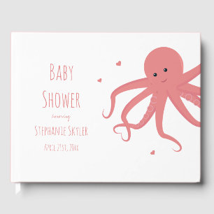 Libro De Visitas Personalizado de pulpo lindo Baby Shower rosa de c