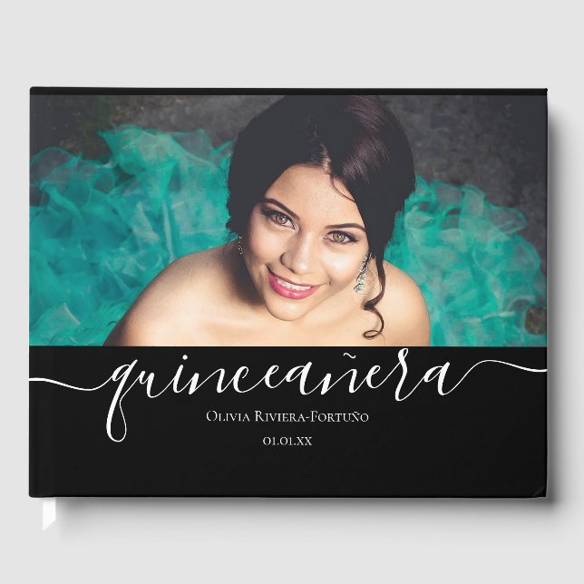 Libro De Visitas Personalizado de Quinceañera moderna foto Fiesta Q (Anverso)
