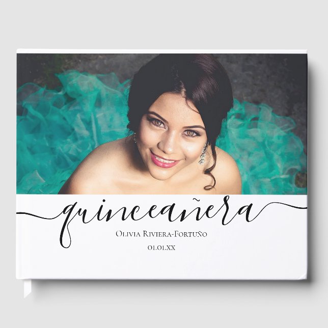 Libro De Visitas Personalizado de Quinceañera moderna foto Fiesta Q (Anverso)
