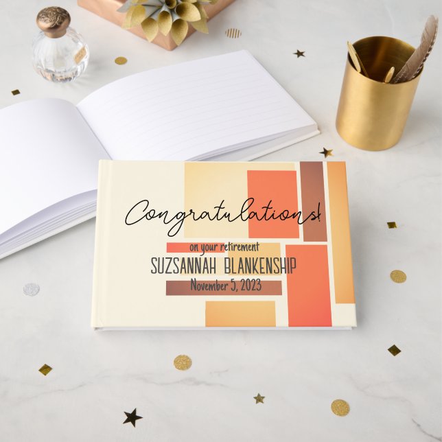 Libro De Visitas Personalizado de resumen del Naranja de jubilación (Anverso Abierto)