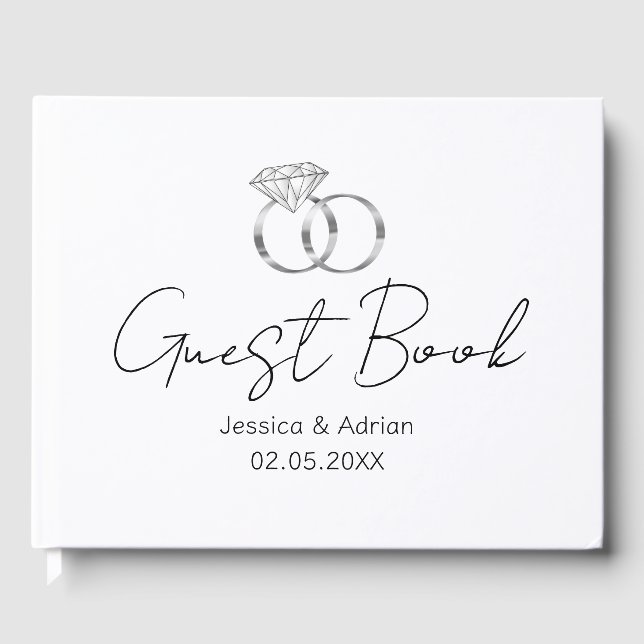 Libro De Visitas Personalizado Diamond Boda Rings Guest Book (Anverso)