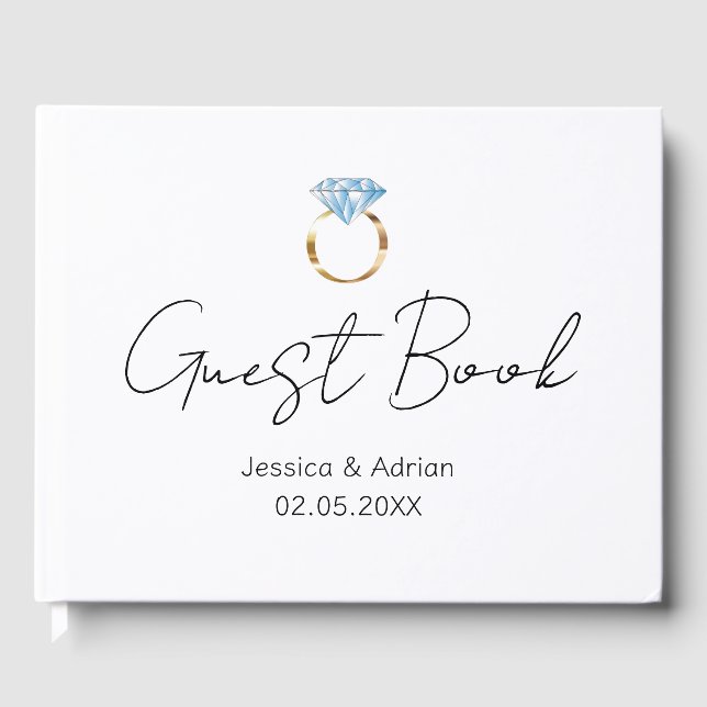 Libro De Visitas Personalizado Diamond Ring Boda Guest Book (Anverso)