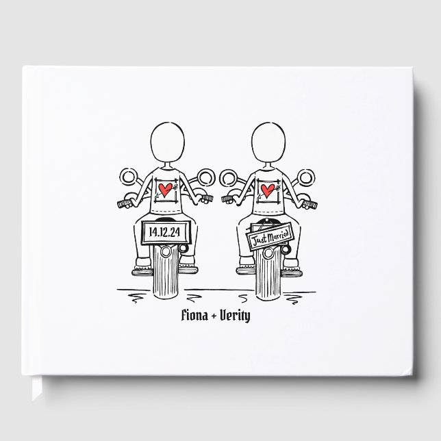 Libro De Visitas Personalizado dos novias Boda de motocicleta (Anverso)