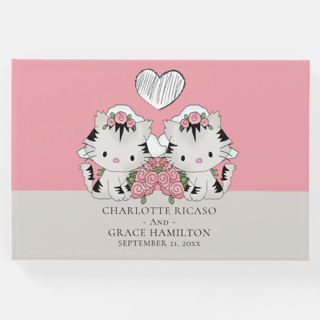 Libro De Visitas Personalizado Dos novias Gato Tema Boda Gay (Anverso)