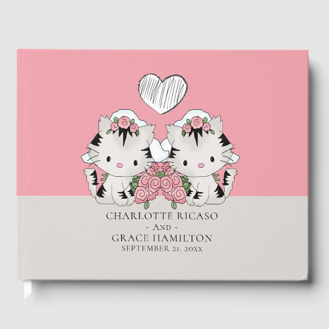 Libro De Visitas Personalizado Dos novias Gato Tema Boda Gay (Anverso)