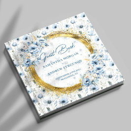 Libro De Visitas Personalizado Dusty Blue Gold Purpurina Boda