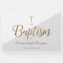 Libro De Visitas Personalizado Elegante Oro Gris Cruz Baptismo Bebé