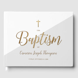 Libro De Visitas Personalizado Elegante Oro Gris Cruz Baptismo Bebé