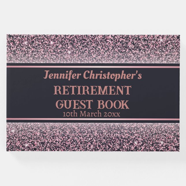 Libro De Visitas Personalizado elegante Rosa negro elegante retiro  (Anverso)