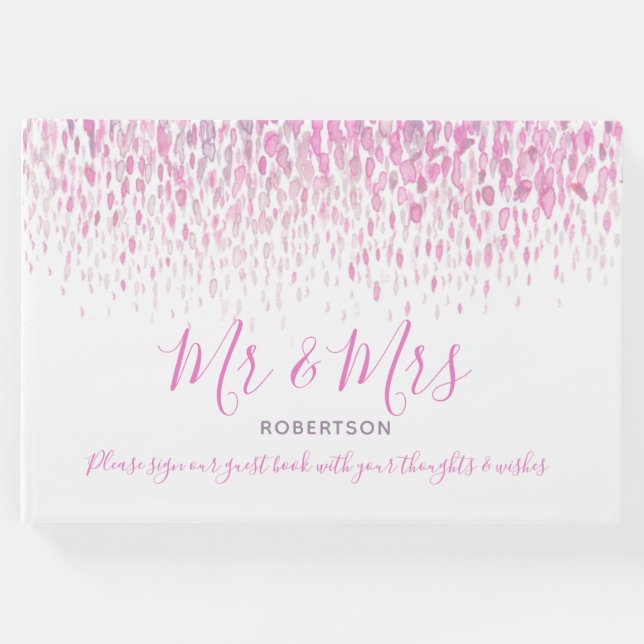 Libro De Visitas Personalizado en cascada de arte de dot boda gris  (Anverso)