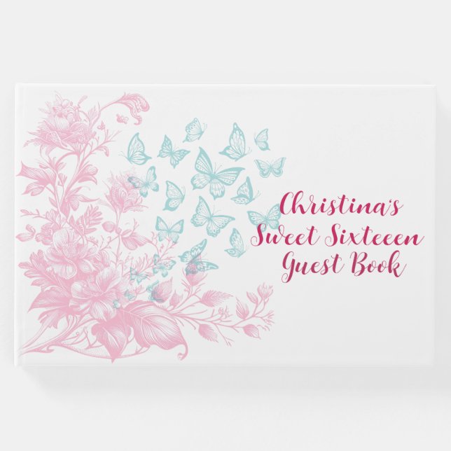 Libro De Visitas Personalizado Floral Girly Sweet 16 Keepsake (Anverso)