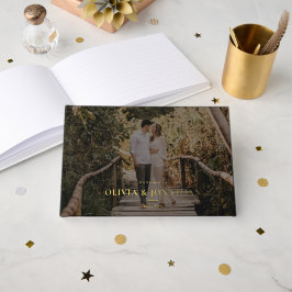 Libro De Visitas Personalizado Foto Mínimo Relieve metalizado Negro
