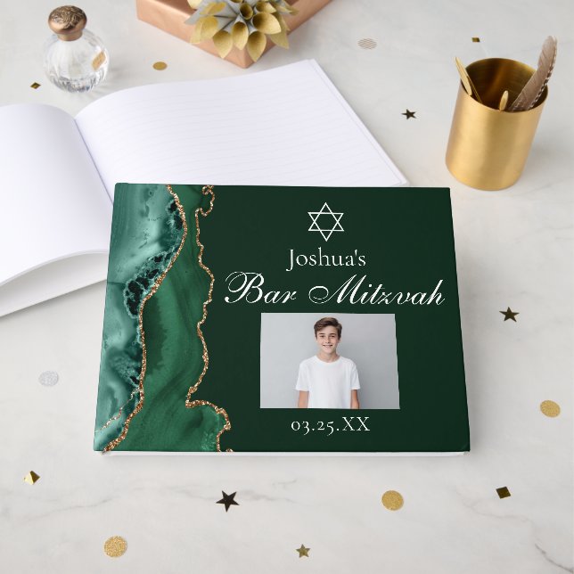 Libro De Visitas Personalizado fotográfico del Green Gold Bar Mitzv (Anverso Abierto)