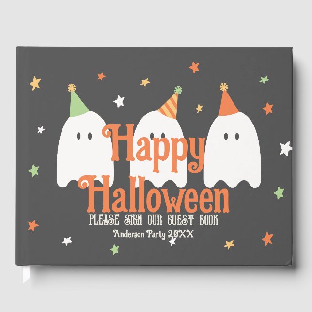 Libro De Visitas Personalizado lindo Naranja verde fantasma (Anverso)