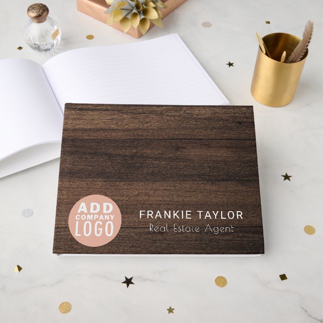Libro De Visitas Personalizado logotipo comercial Wood Look Persona (Anverso Abierto)