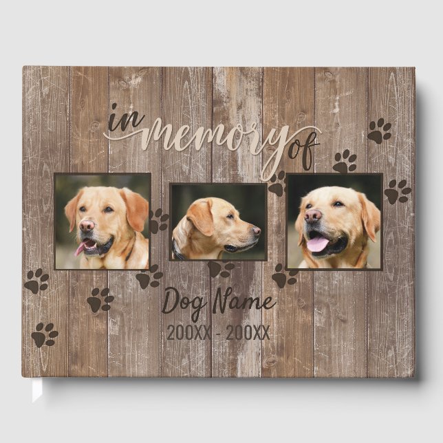 Libro De Visitas Personalizado Memorial Perro Madera Rústica Recuer (Anverso)