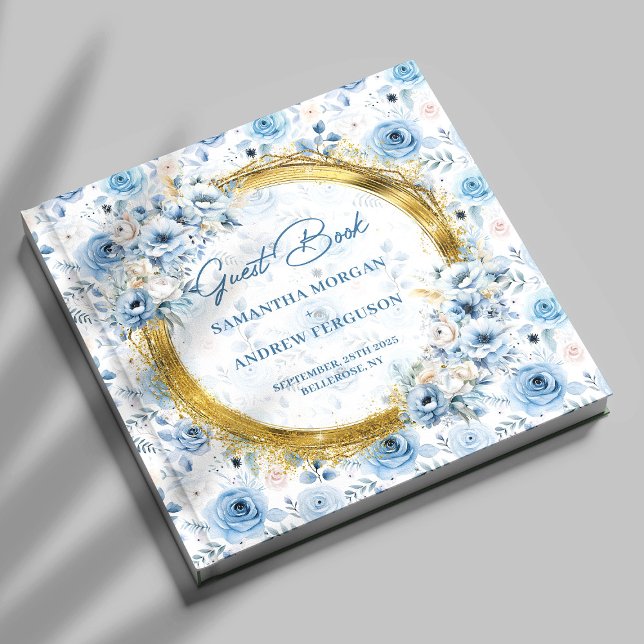 Libro De Visitas Personalizado Pastel Blue Gold Purpurina Boda Libr (Custom Pastel Blue Gold Glitter Wedding Guest Book)