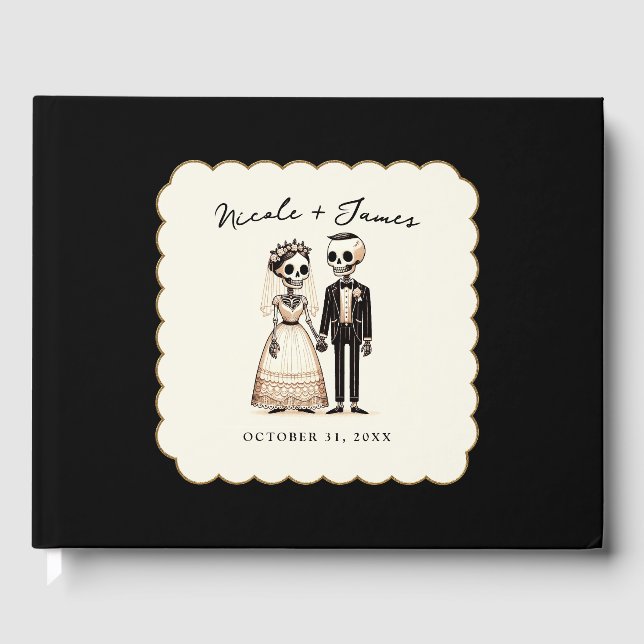 Libro De Visitas Personalizado Skeleton Bride + Groom Whimsical Bod (Anverso)