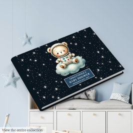 Libro De Visitas Personalizado Teddy Bear Astronauta Baby Shower Gu