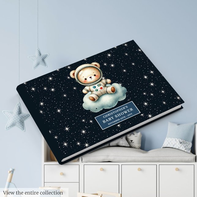 Libro De Visitas Personalizado Teddy Bear Astronauta Baby Shower Gu (Custom Teddy Bear Astronaut Baby Shower Guest Book)