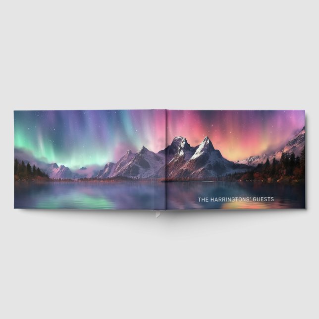 Libro De Visitas Personalizado Texto Aurora Borealis (Lleno)