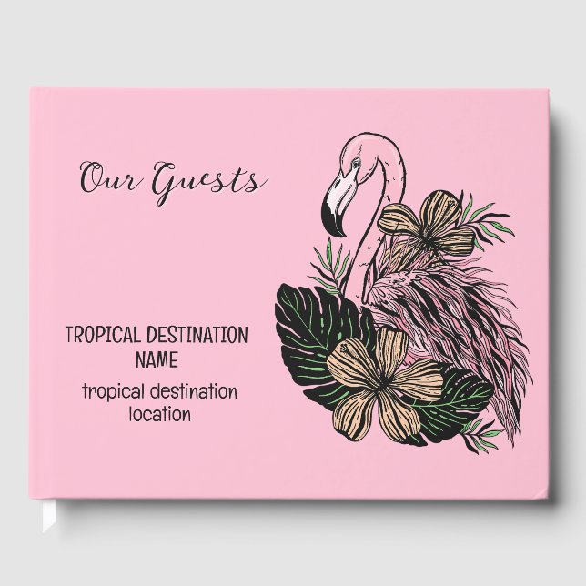 Libro De Visitas Personalizado Texto y color Flamingo rosa (Anverso)