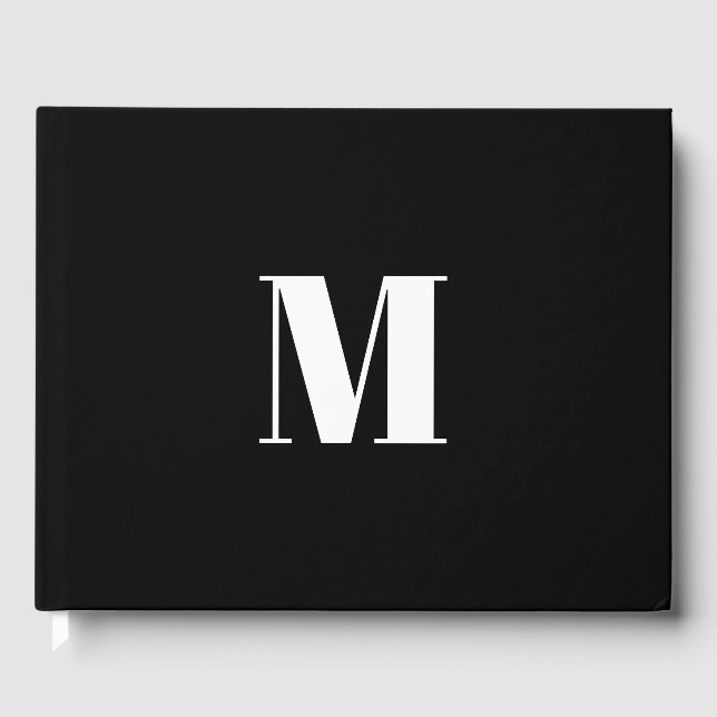 Libro De Visitas Personalizar monograma blanco negro inicial (Anverso)