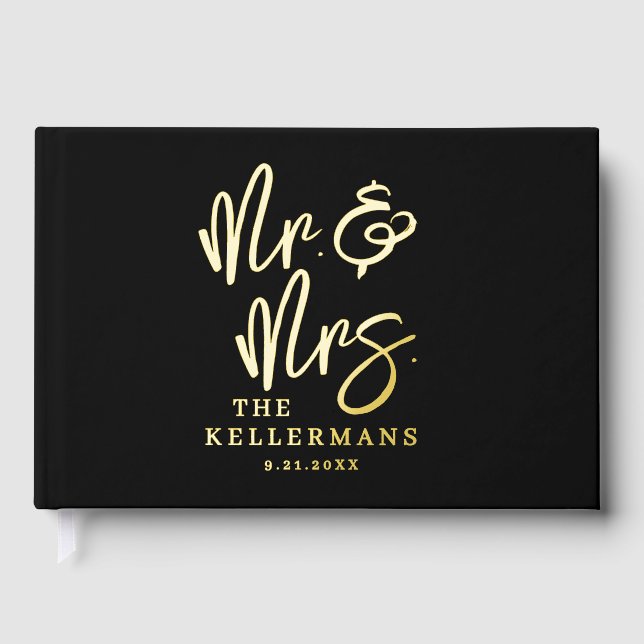 Libro De Visitas Personalized Black Wedding Gold (Anverso)