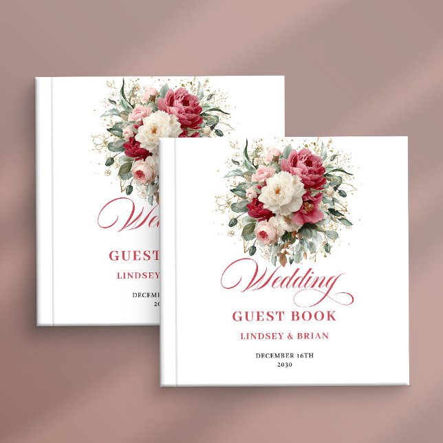 Libro De Visitas Personalized Gold Boho Wedding Guest Book Floral (Personalized Gold Boho Wedding Guest Book Floral)