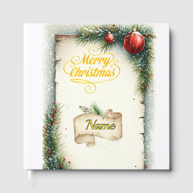 Libro De Visitas Personalized Rustic Christmas Foil Guestbook | Vin (Anverso)